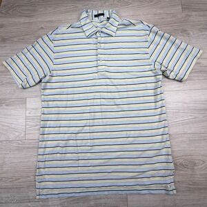 Turtleson Mens Large Pima‎ Cotton Striped Polo Shirt Blue Yellow Short Sleeve